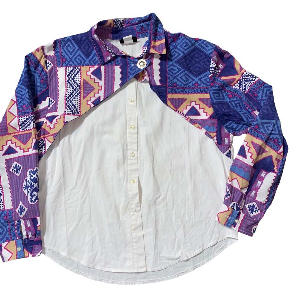 Vintage Roughrider by Circle Shirt Aztec Western Print overlay w/silver button